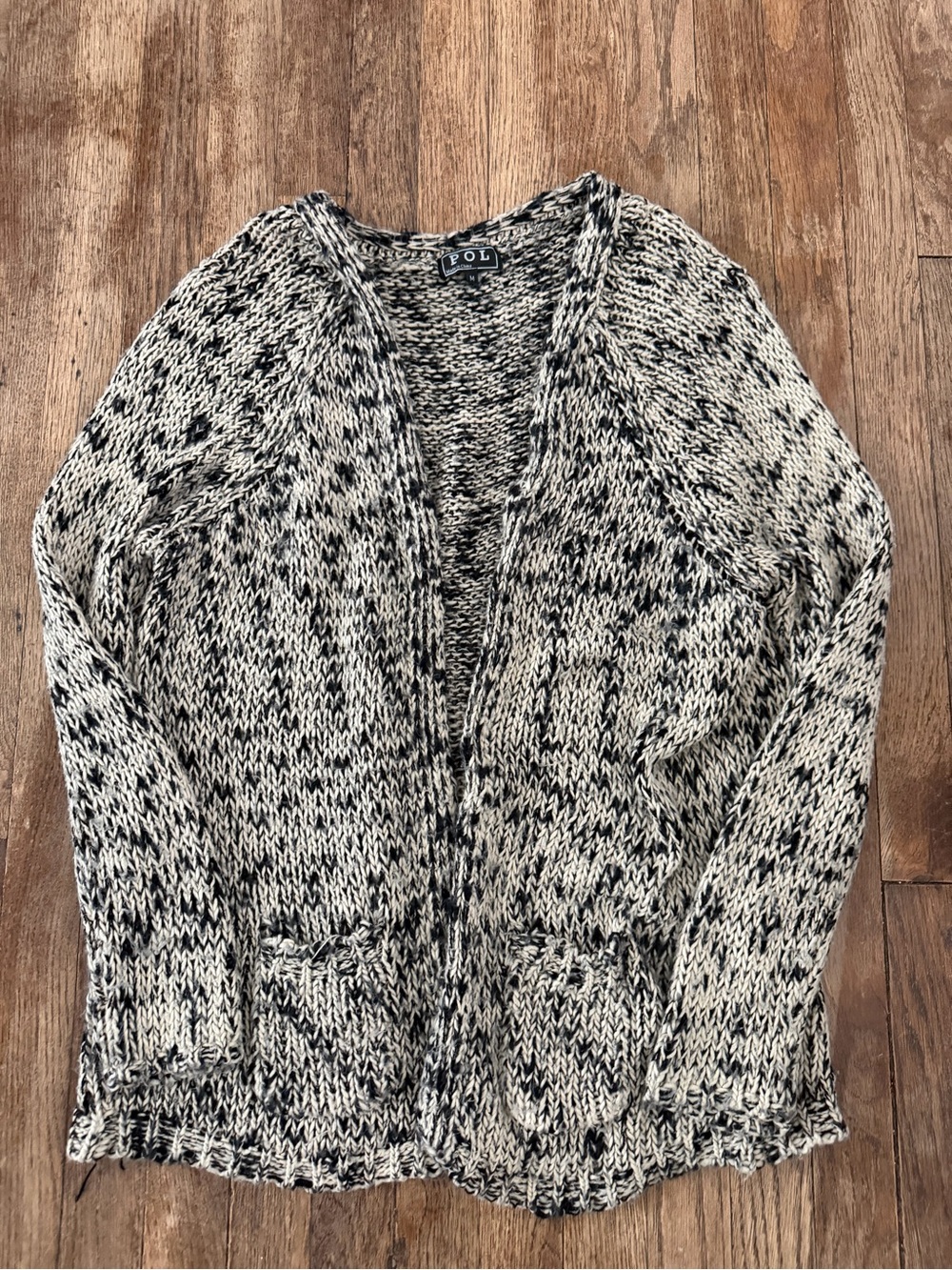POL Black & Cream Marled Open Cardigan Sweater